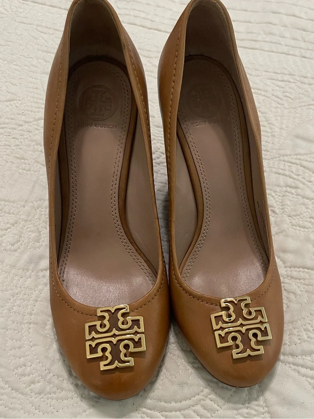Tory Burch Cognac Leather Logo Pump Flats